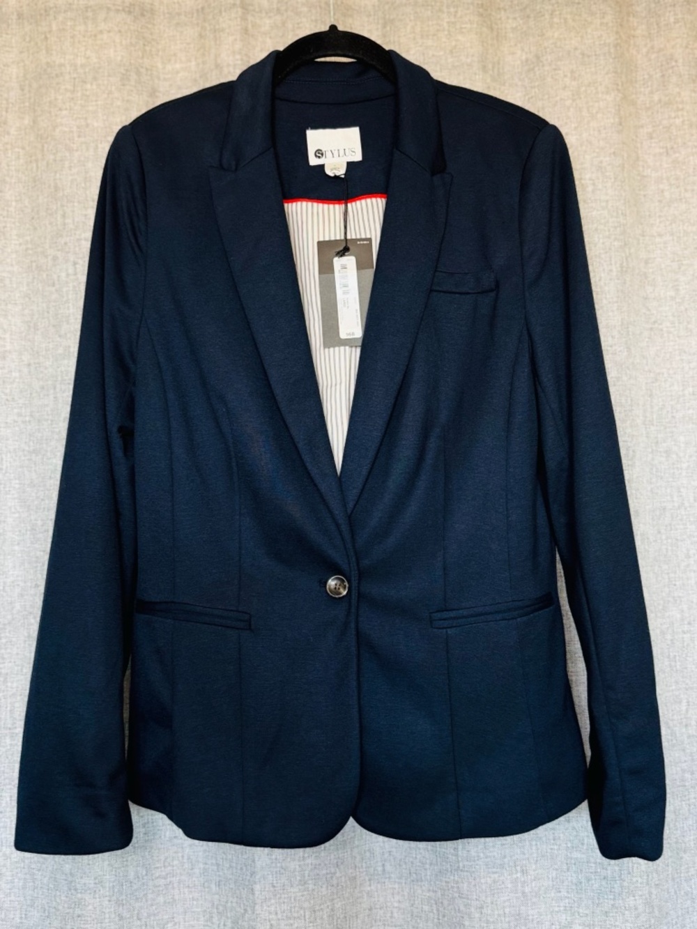 JC Penney Stylus Blazer Women's L Navy Blue Soft Office Workwear Classic New